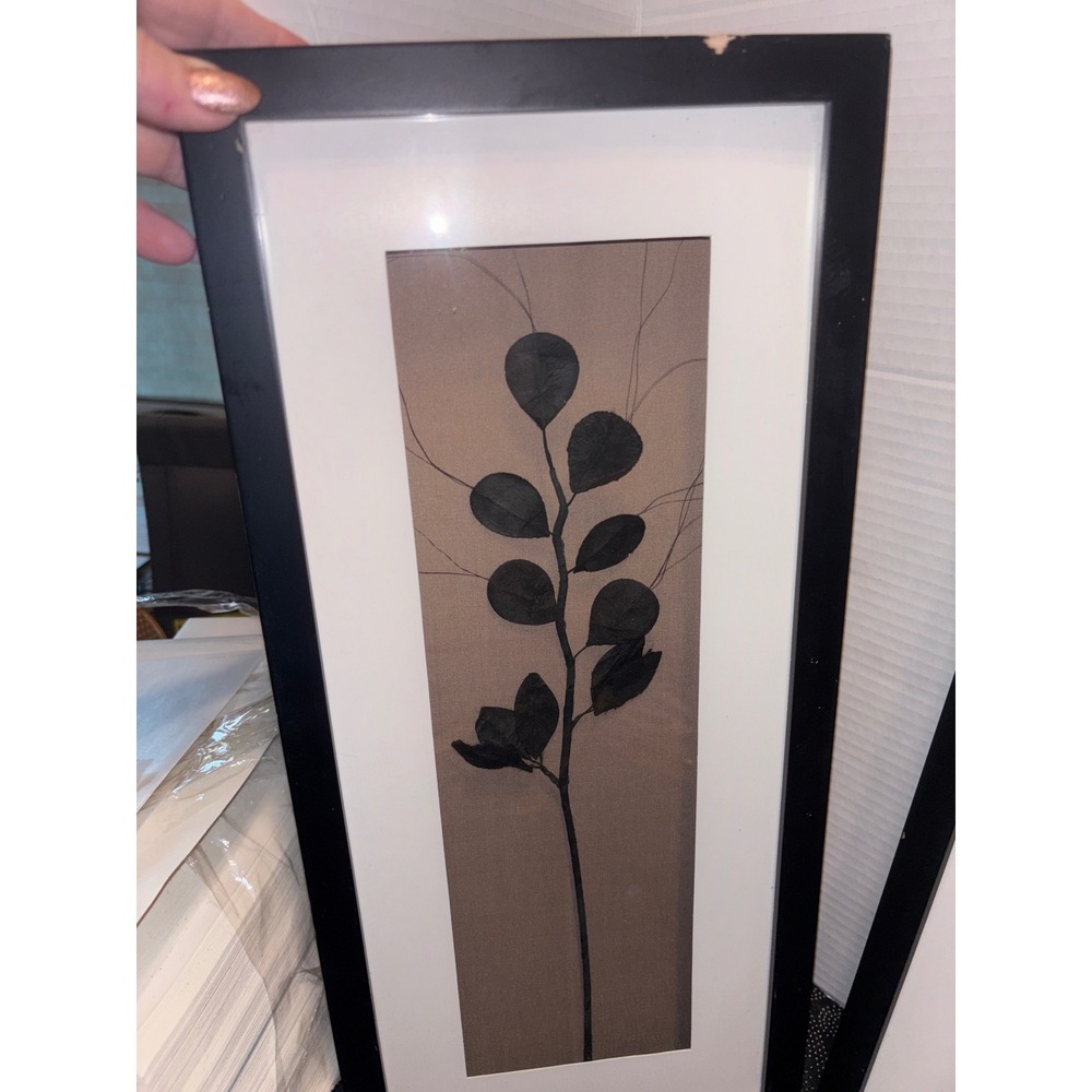 Set of 2 Botanical 3D Leaf Framed Wall Art Black White Minimalist Modern 15x7 - Picture 3 of 8